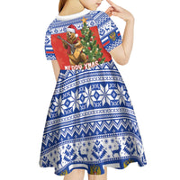 Russia Christmas Kid Short Sleeve Dress Brown Bear Playing Balalaika - Wonder Print Shop