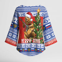 Russia Christmas Kimono Sleeve Blouse Brown Bear Playing Balalaika - Wonder Print Shop