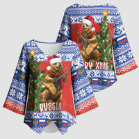 Russia Christmas Kimono Sleeve Blouse Brown Bear Playing Balalaika - Wonder Print Shop