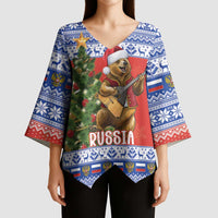 Russia Christmas Kimono Sleeve Blouse Brown Bear Playing Balalaika - Wonder Print Shop