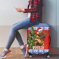 Russia Christmas Luggage Cover Brown Bear Playing Balalaika - Wonder Print Shop