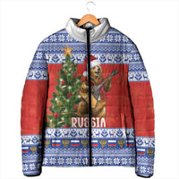 Russia Christmas Padded Jacket Brown Bear Playing Balalaika - Wonder Print Shop