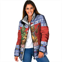 Russia Christmas Padded Jacket Brown Bear Playing Balalaika - Wonder Print Shop