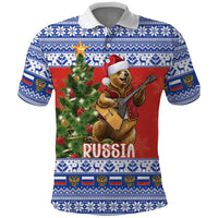 Russia Christmas Polo Shirt Brown Bear Playing Balalaika - Wonder Print Shop