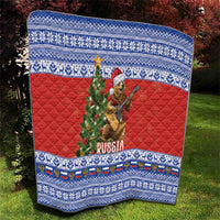Russia Christmas Quilt Brown Bear Playing Balalaika - Wonder Print Shop