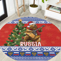 Russia Christmas Round Carpet Brown Bear Playing Balalaika - Wonder Print Shop