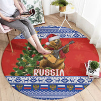 Russia Christmas Round Carpet Brown Bear Playing Balalaika - Wonder Print Shop
