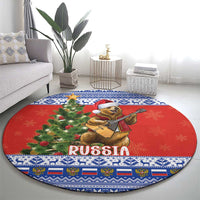 Russia Christmas Round Carpet Brown Bear Playing Balalaika - Wonder Print Shop