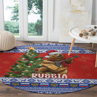Russia Christmas Round Carpet Brown Bear Playing Balalaika - Wonder Print Shop