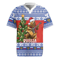 Russia Christmas Rugby Jersey Brown Bear Playing Balalaika - Wonder Print Shop