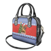 Russia Christmas Shoulder Handbag Brown Bear Playing Balalaika - Wonder Print Shop
