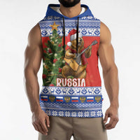 Russia Christmas Sleeveless Hoodie Brown Bear Playing Balalaika - Wonder Print Shop