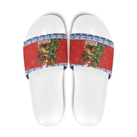 Russia Christmas Slide Sandals Brown Bear Playing Balalaika - Wonder Print Shop