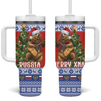 Russia Christmas Tumbler With Handle Brown Bear Playing Balalaika - Wonder Print Shop