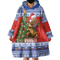 Russia Christmas Wearable Blanket Hoodie Brown Bear Playing Balalaika - Wonder Print Shop