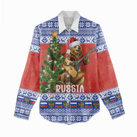 Russia Christmas Women Casual Shirt Brown Bear Playing Balalaika - Wonder Print Shop