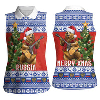 Russia Christmas Women Sleeveless Polo Shirt Brown Bear Playing Balalaika - Wonder Print Shop