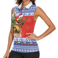 Russia Christmas Women Sleeveless Polo Shirt Brown Bear Playing Balalaika - Wonder Print Shop