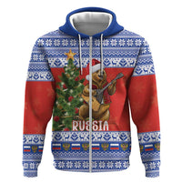 Russia Christmas Zip Hoodie Brown Bear Playing Balalaika - Wonder Print Shop