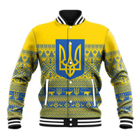 Ukraine Trident Christmas Baseball Jacket Vyshyvanka Patterns - Wonder Print Shop