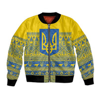 Ukraine Trident Christmas Bomber Jacket Vyshyvanka Patterns - Wonder Print Shop