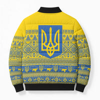 Ukraine Trident Christmas Bomber Puffer Jacket Vyshyvanka Patterns - Wonder Print Shop
