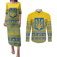 Ukraine Trident Christmas Couples Matching Puletasi and Long Sleeve Button Shirt Vyshyvanka Patterns - Wonder Print Shop