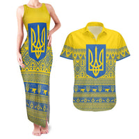 Ukraine Trident Christmas Couples Matching Tank Maxi Dress and Hawaiian Shirt Vyshyvanka Patterns - Wonder Print Shop