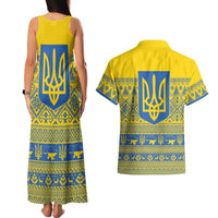 Ukraine Trident Christmas Couples Matching Tank Maxi Dress and Hawaiian Shirt Vyshyvanka Patterns - Wonder Print Shop