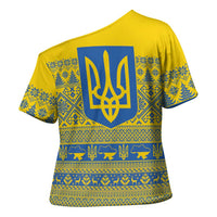 Ukraine Trident Christmas Cross Shoulder Shirt Vyshyvanka Patterns - Wonder Print Shop