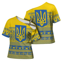Ukraine Trident Christmas Cross Shoulder Shirt Vyshyvanka Patterns - Wonder Print Shop