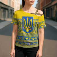 Ukraine Trident Christmas Cross Shoulder Shirt Vyshyvanka Patterns - Wonder Print Shop