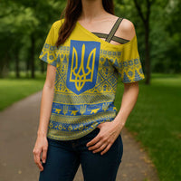 Ukraine Trident Christmas Cross Shoulder Shirt Vyshyvanka Patterns - Wonder Print Shop