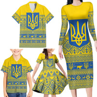 Ukraine Trident Christmas Family Matching Long Sleeve Bodycon Dress and Hawaiian Shirt Vyshyvanka Patterns - Wonder Print Shop
