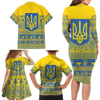 Ukraine Trident Christmas Family Matching Long Sleeve Bodycon Dress and Hawaiian Shirt Vyshyvanka Patterns - Wonder Print Shop
