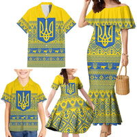 Ukraine Trident Christmas Family Matching Mermaid Dress and Hawaiian Shirt Vyshyvanka Patterns - Wonder Print Shop