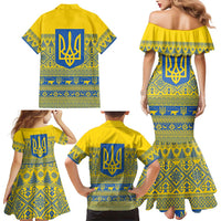 Ukraine Trident Christmas Family Matching Mermaid Dress and Hawaiian Shirt Vyshyvanka Patterns - Wonder Print Shop