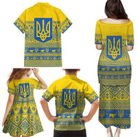 Ukraine Trident Christmas Family Matching Puletasi and Hawaiian Shirt Vyshyvanka Patterns - Wonder Print Shop