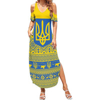 Ukraine Trident Christmas Family Matching Summer Maxi Dress and Hawaiian Shirt Vyshyvanka Patterns - Wonder Print Shop