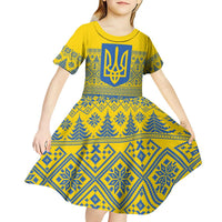 Ukraine Trident Christmas Kid Short Sleeve Dress Vyshyvanka Patterns - Wonder Print Shop