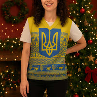 Ukraine Trident Christmas Knitted V-Neck Vest Vyshyvanka Patterns - Wonder Print Shop