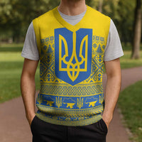 Ukraine Trident Christmas Knitted V-Neck Vest Vyshyvanka Patterns - Wonder Print Shop