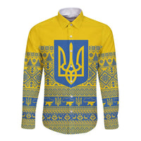 Ukraine Trident Christmas Long Sleeve Button Shirt Vyshyvanka Patterns - Wonder Print Shop
