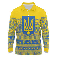 Ukraine Trident Christmas Long Sleeve Polo Shirt Vyshyvanka Patterns - Wonder Print Shop
