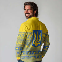 Ukraine Trident Christmas Long Sleeve Polo Shirt Vyshyvanka Patterns - Wonder Print Shop