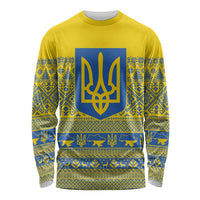 Ukraine Trident Christmas Long Sleeve Shirt Vyshyvanka Patterns - Wonder Print Shop