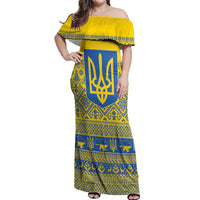 Ukraine Trident Christmas Off Shoulder Maxi Dress Vyshyvanka Patterns - Wonder Print Shop
