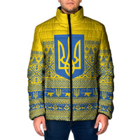 Ukraine Trident Christmas Padded Jacket Vyshyvanka Patterns - Wonder Print Shop