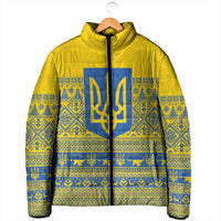 Ukraine Trident Christmas Padded Jacket Vyshyvanka Patterns - Wonder Print Shop