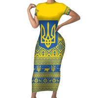 Ukraine Trident Christmas Short Sleeve Bodycon Dress Vyshyvanka Patterns - Wonder Print Shop